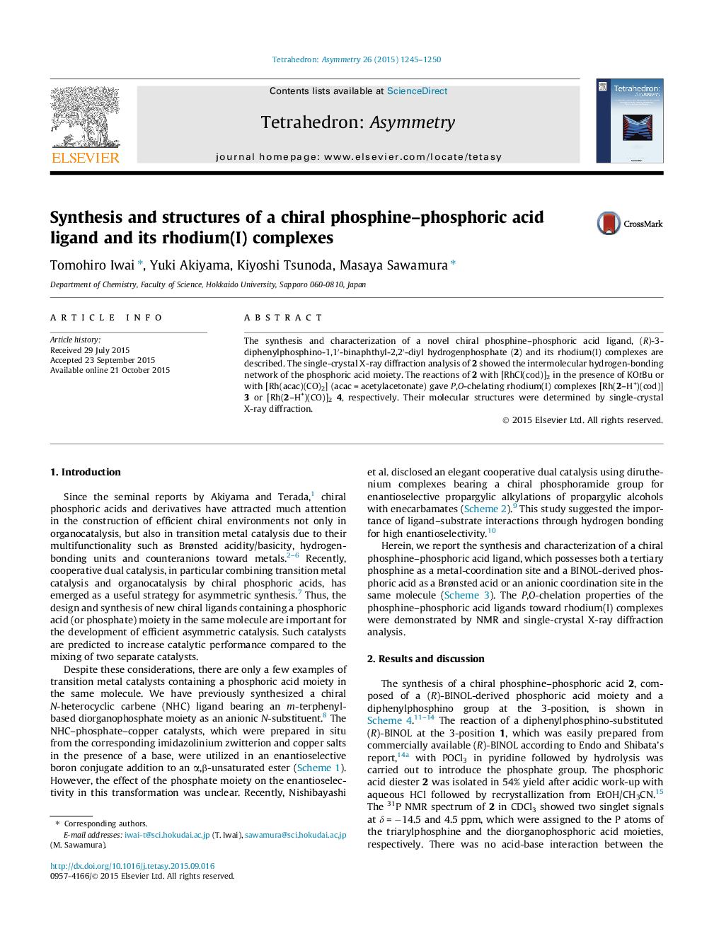 Synthesis and structures of a chiral phosphine–phosphoric acid ligand and its rhodium(I) complexes
