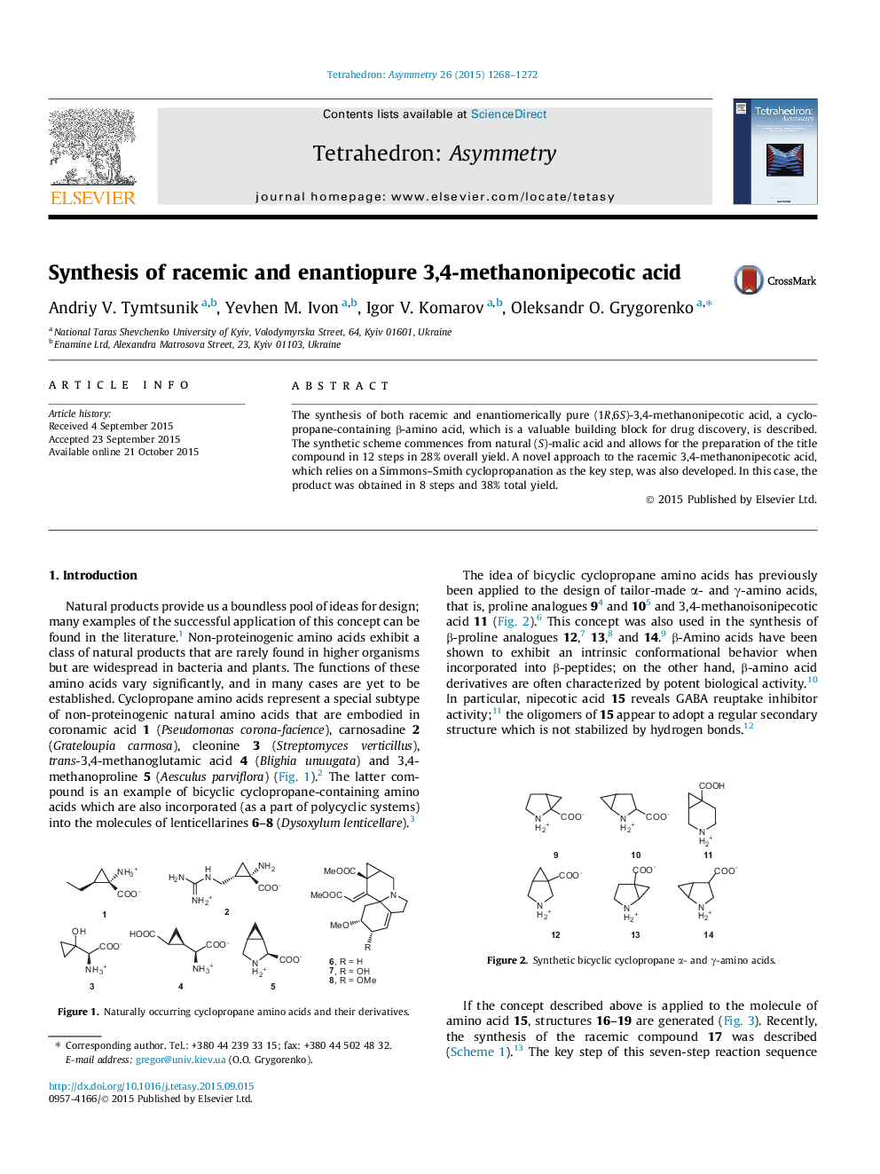 Synthesis of racemic and enantiopure 3,4-methanonipecotic acid
