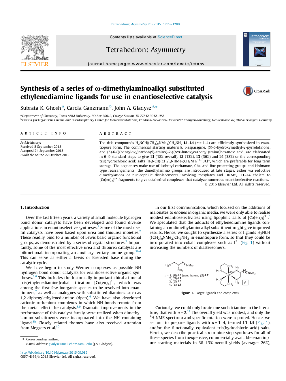 Synthesis of a series of ω-dimethylaminoalkyl substituted ethylenediamine ligands for use in enantioselective catalysis