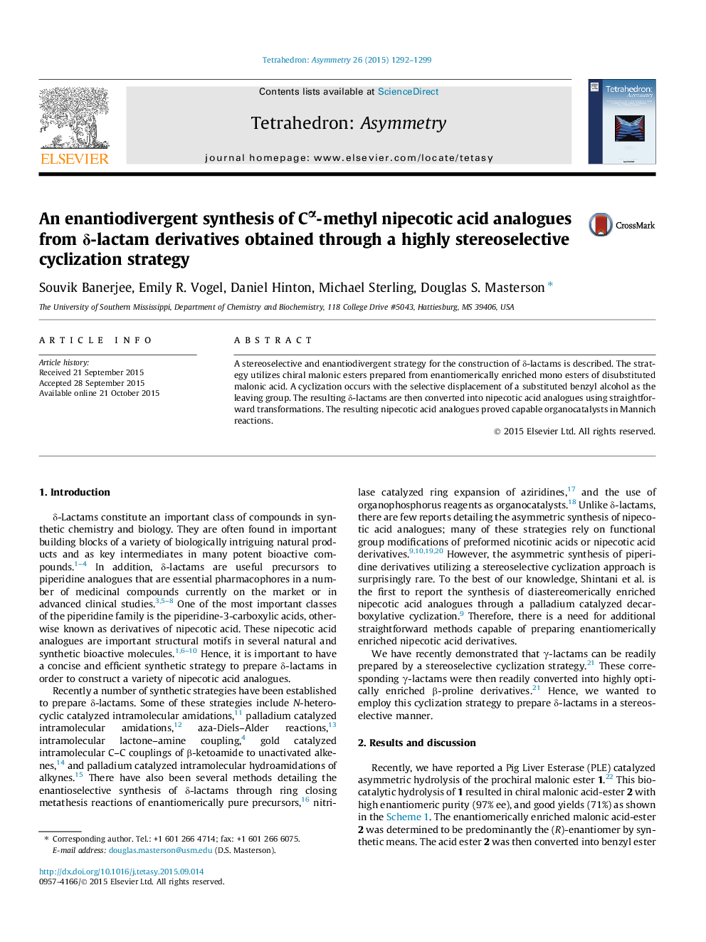 An enantiodivergent synthesis of Cα-methyl nipecotic acid analogues from δ-lactam derivatives obtained through a highly stereoselective cyclization strategy