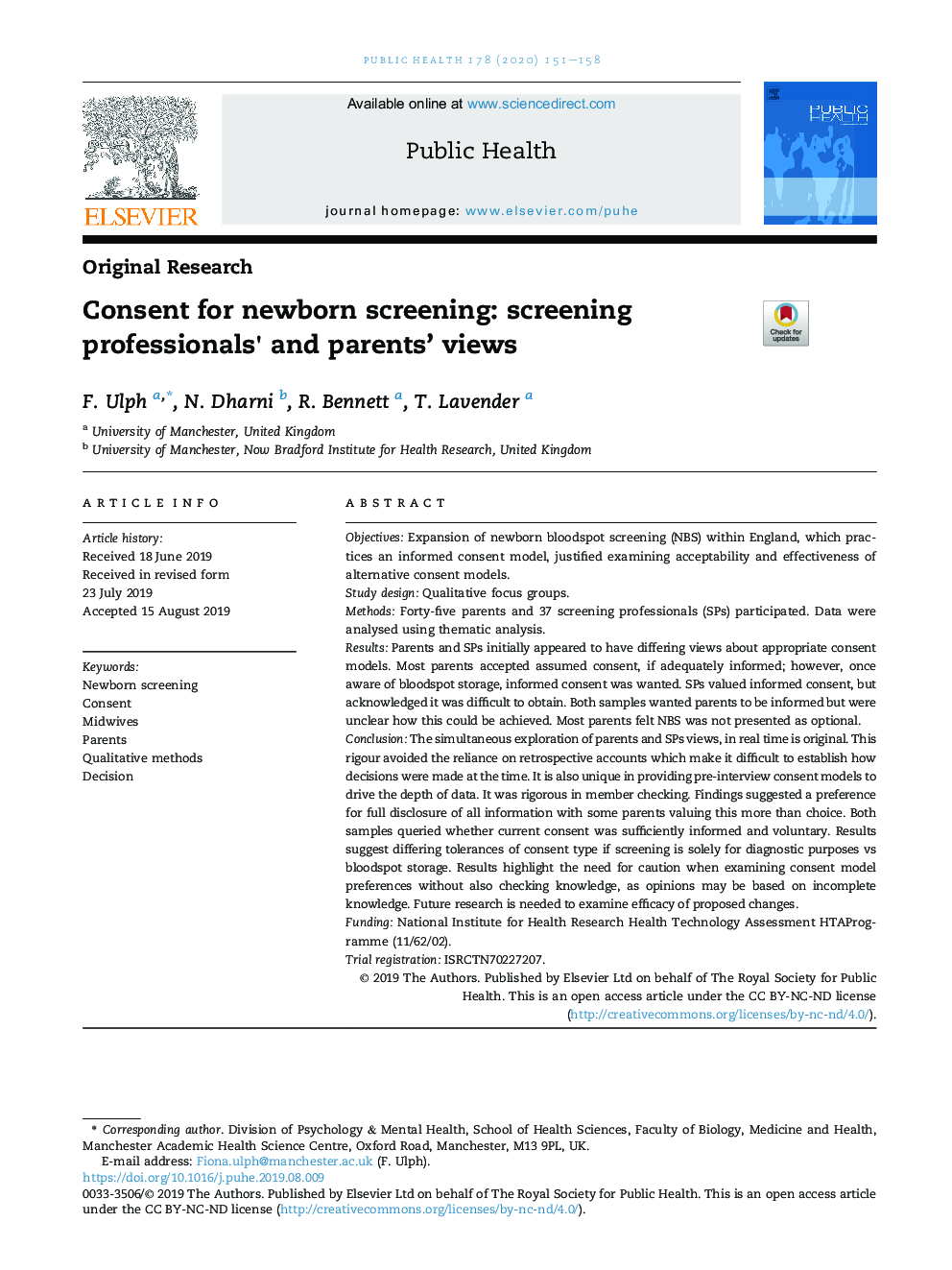 Consent for newborn screening: screening professionals' and parents' views