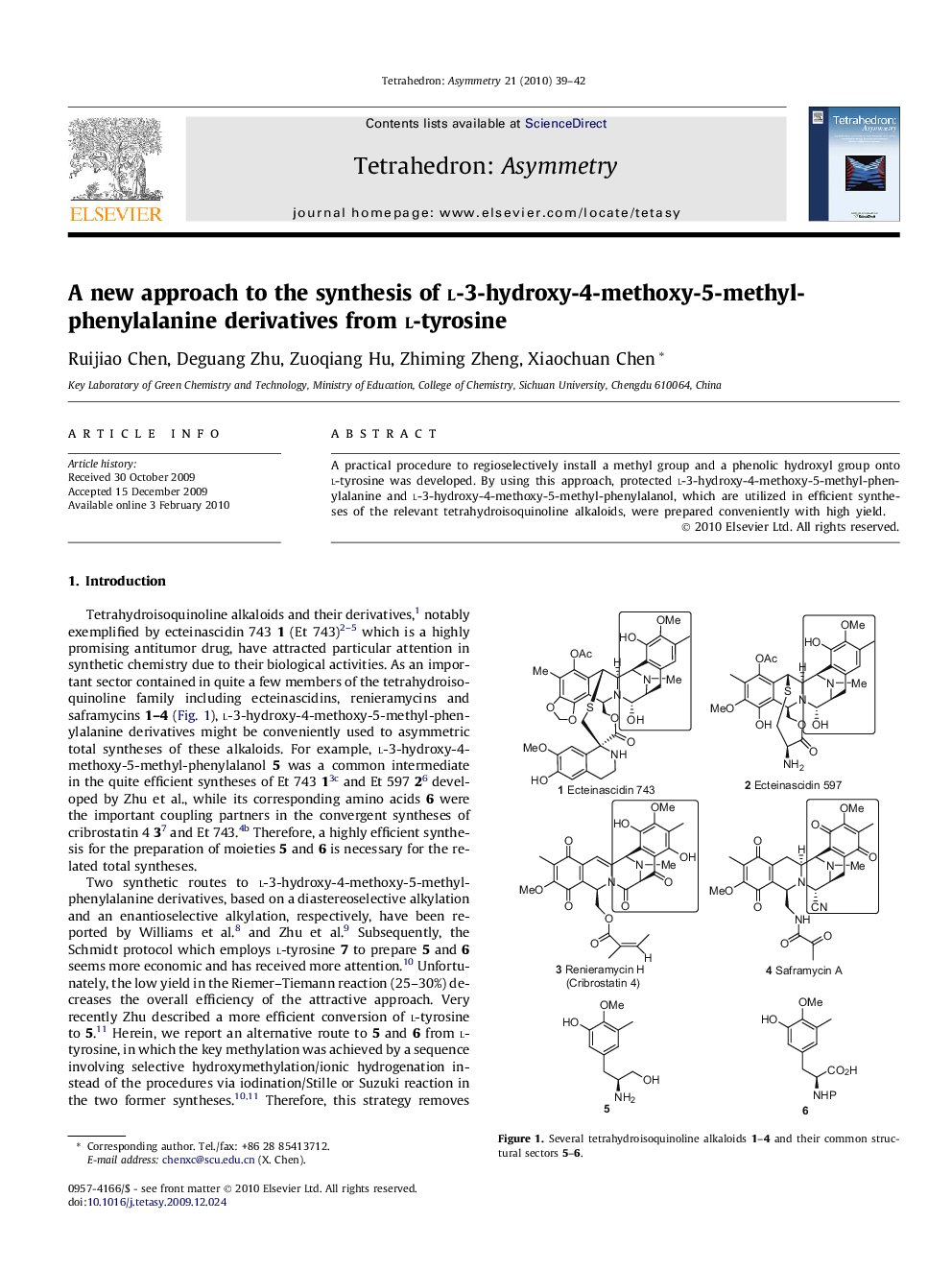 A new approach to the synthesis of l-3-hydroxy-4-methoxy-5-methyl-phenylalanine derivatives from l-tyrosine