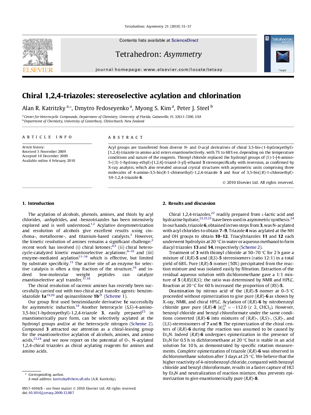Chiral 1,2,4-triazoles: stereoselective acylation and chlorination