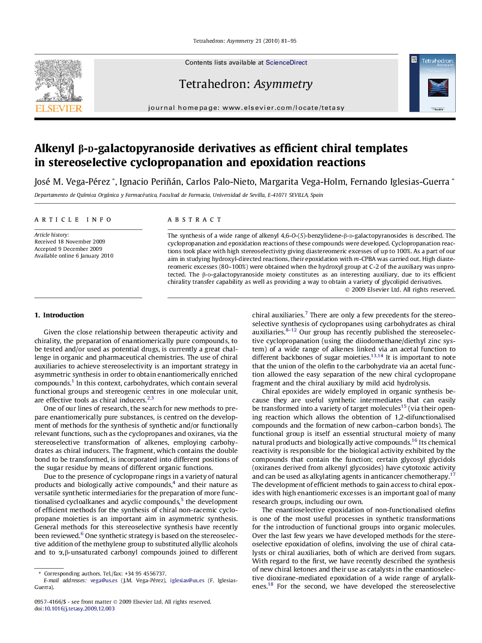 Alkenyl β-d-galactopyranoside derivatives as efficient chiral templates in stereoselective cyclopropanation and epoxidation reactions