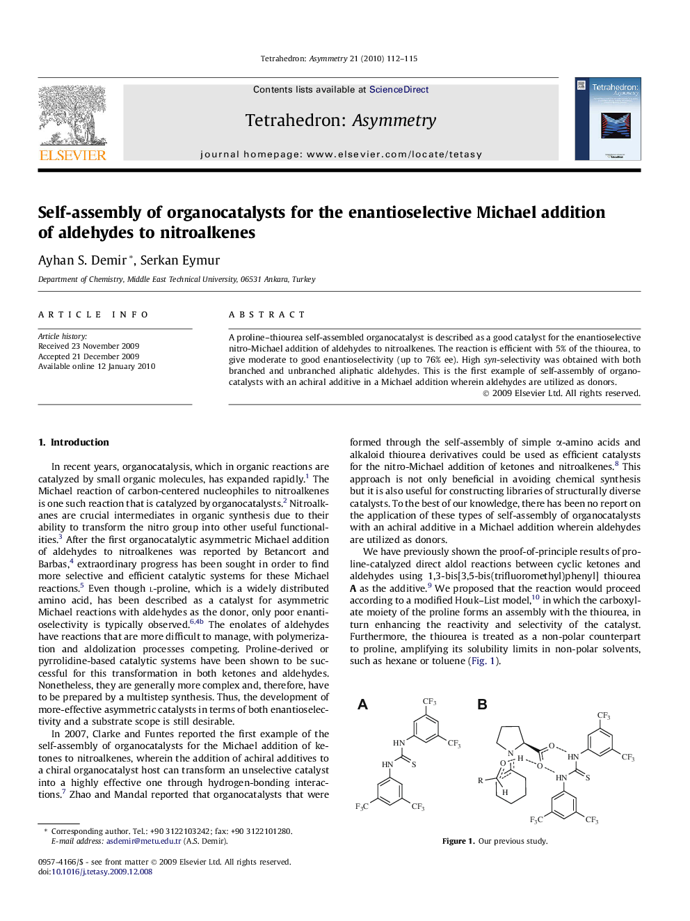 Self-assembly of organocatalysts for the enantioselective Michael addition of aldehydes to nitroalkenes