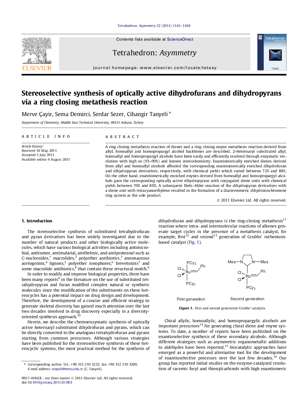 Stereoselective synthesis of optically active dihydrofurans and dihydropyrans via a ring closing metathesis reaction