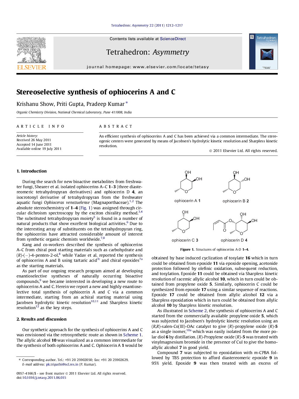 Stereoselective synthesis of ophiocerins A and C