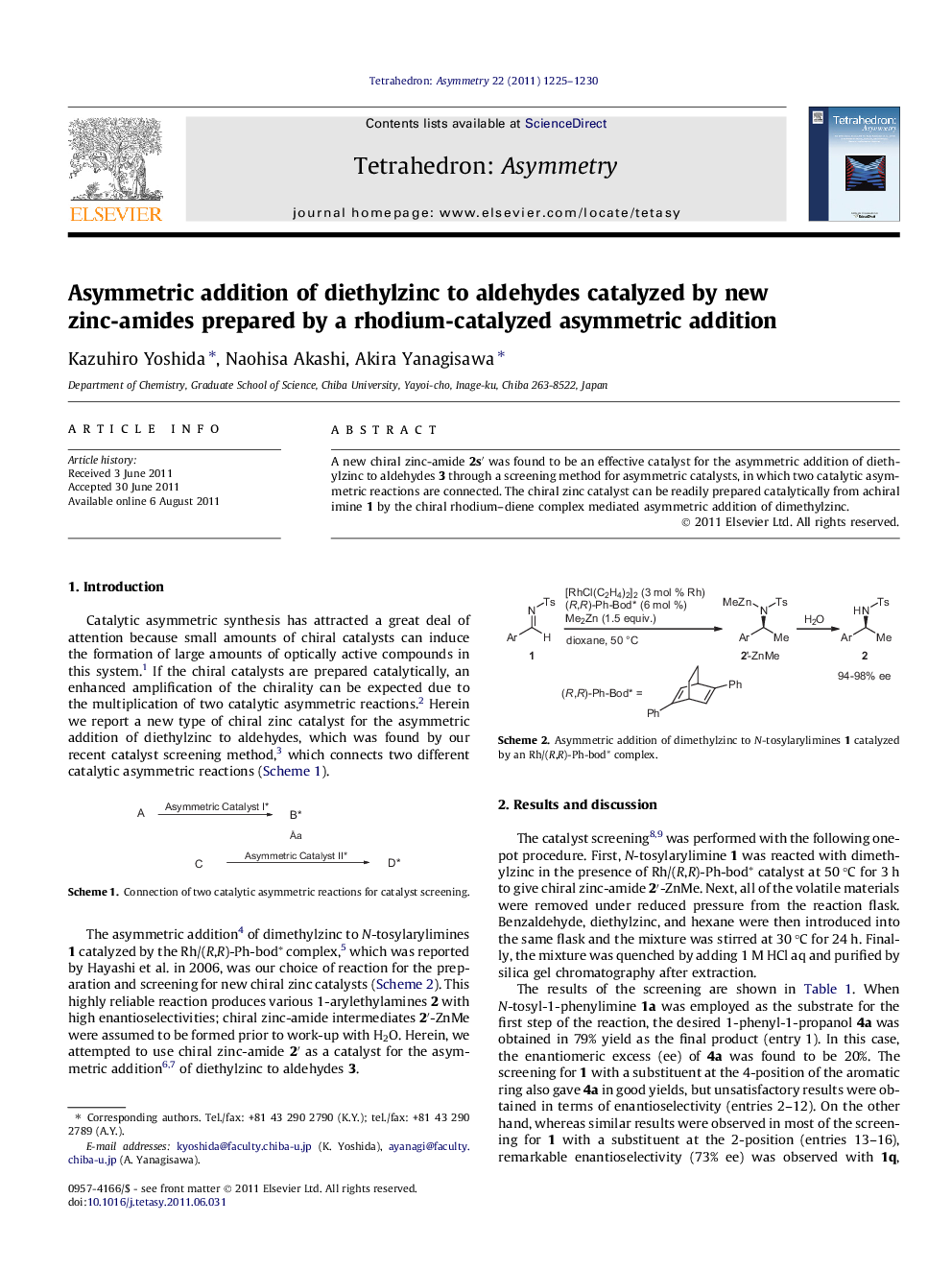 Asymmetric addition of diethylzinc to aldehydes catalyzed by new zinc-amides prepared by a rhodium-catalyzed asymmetric addition