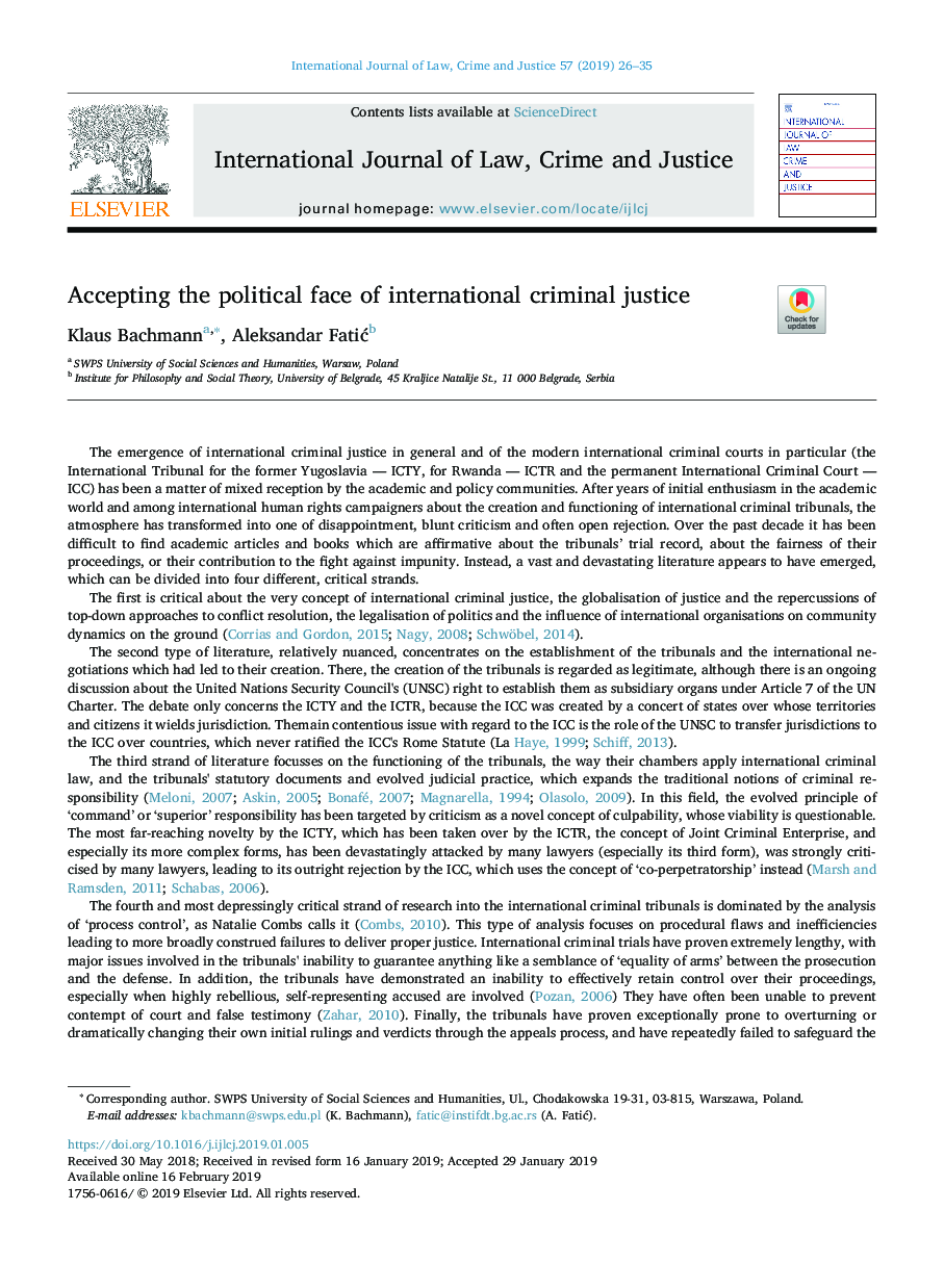 Accepting the political face of international criminal justice