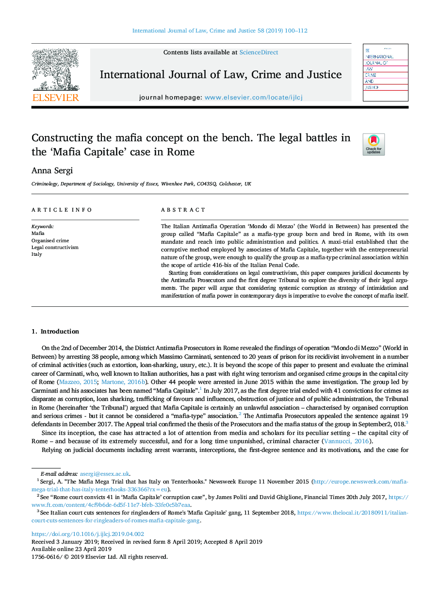 Constructing the mafia concept on the bench. The legal battles in the 'Mafia Capitale' case in Rome