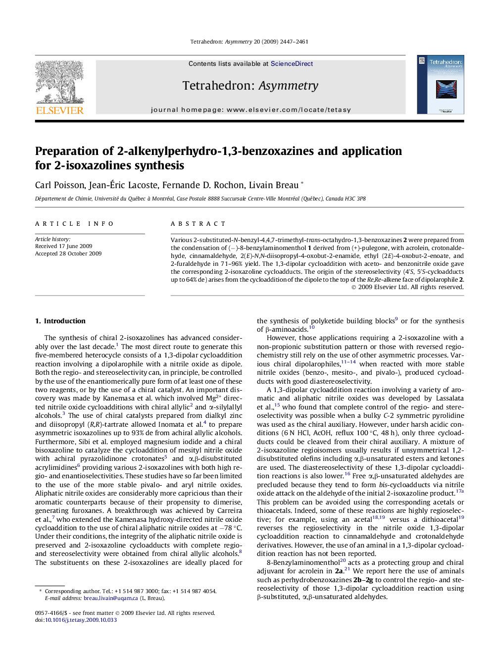 Preparation of 2-alkenylperhydro-1,3-benzoxazines and application for 2-isoxazolines synthesis