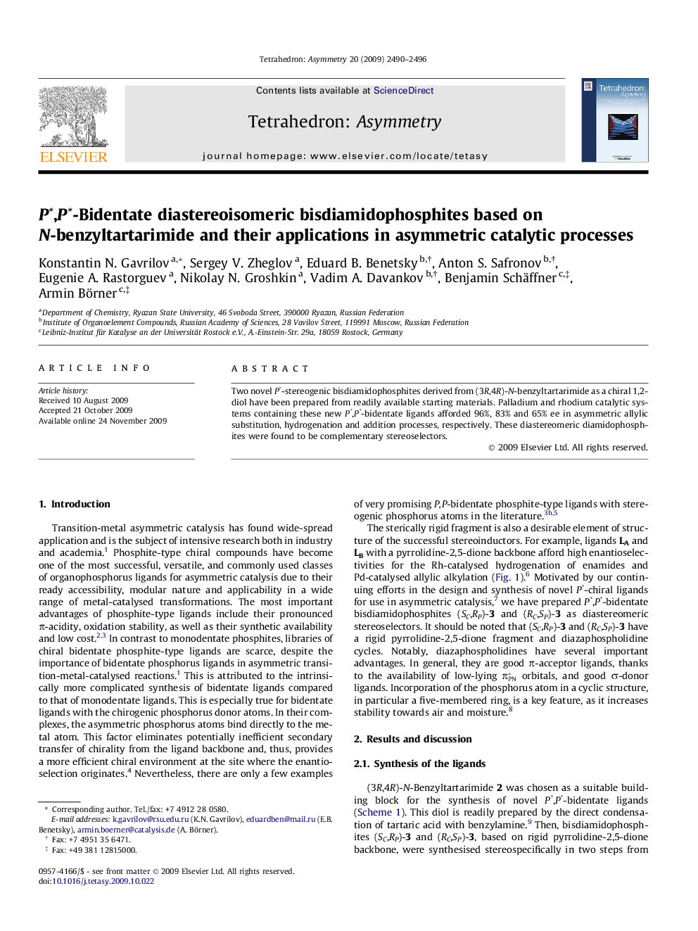 P∗,P∗-Bidentate diastereoisomeric bisdiamidophosphites based on N-benzyltartarimide and their applications in asymmetric catalytic processes