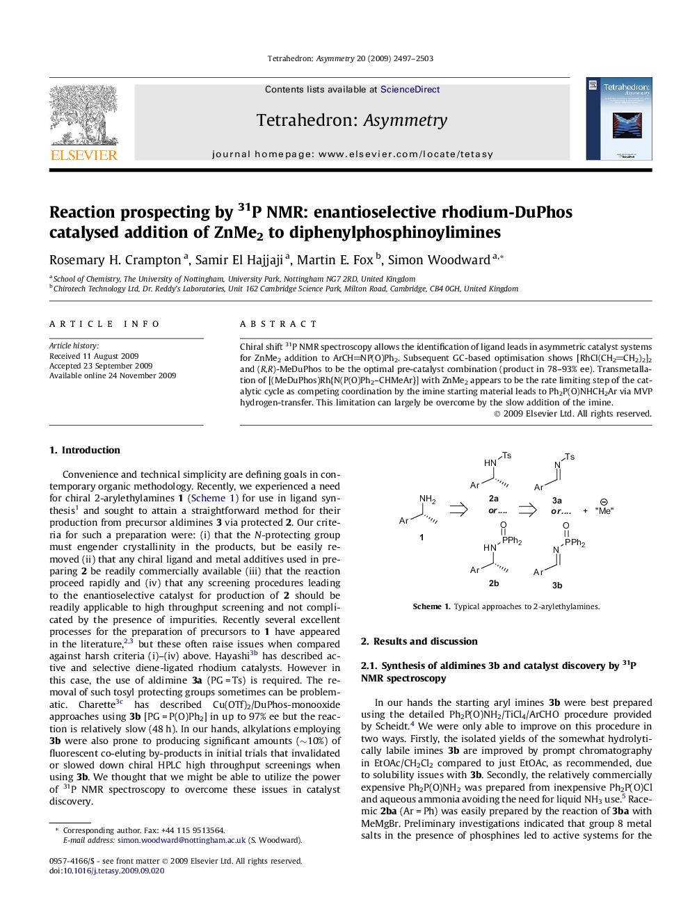 Reaction prospecting by 31P NMR: enantioselective rhodium-DuPhos catalysed addition of ZnMe2 to diphenylphosphinoylimines