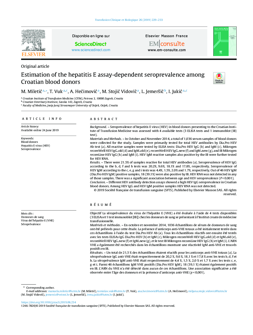 Estimation of the hepatitis E assay-dependent seroprevalence among Croatian blood donors