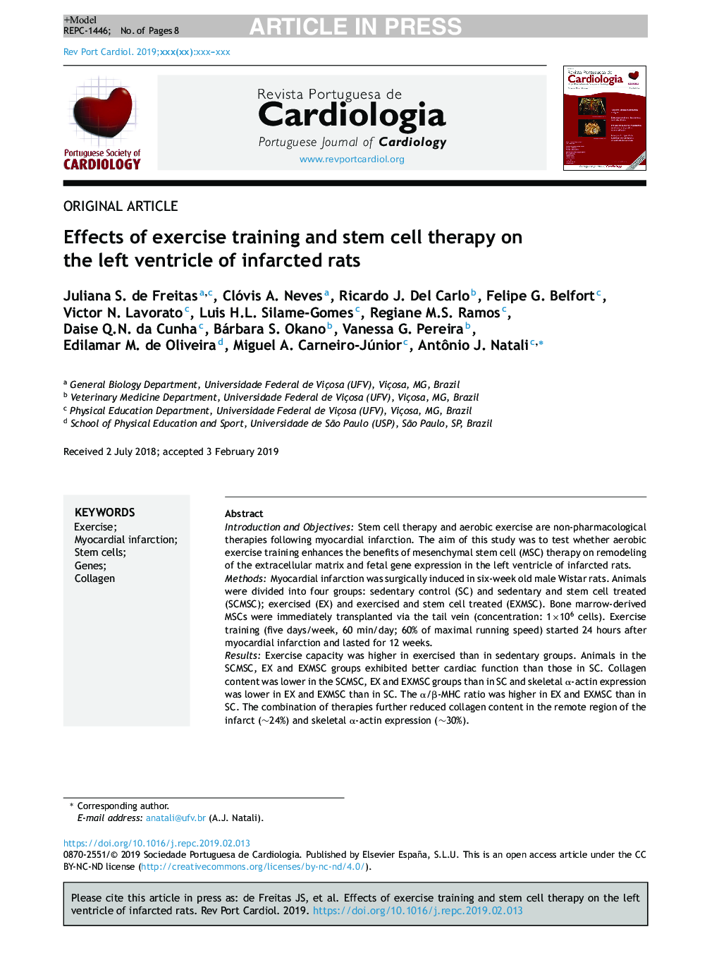 Effects of exercise training and stem cell therapy on the left ventricle of infarcted rats