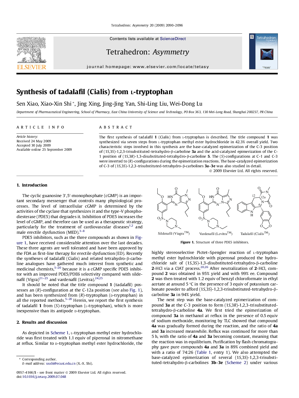 Synthesis of tadalafil (Cialis) from l-tryptophan