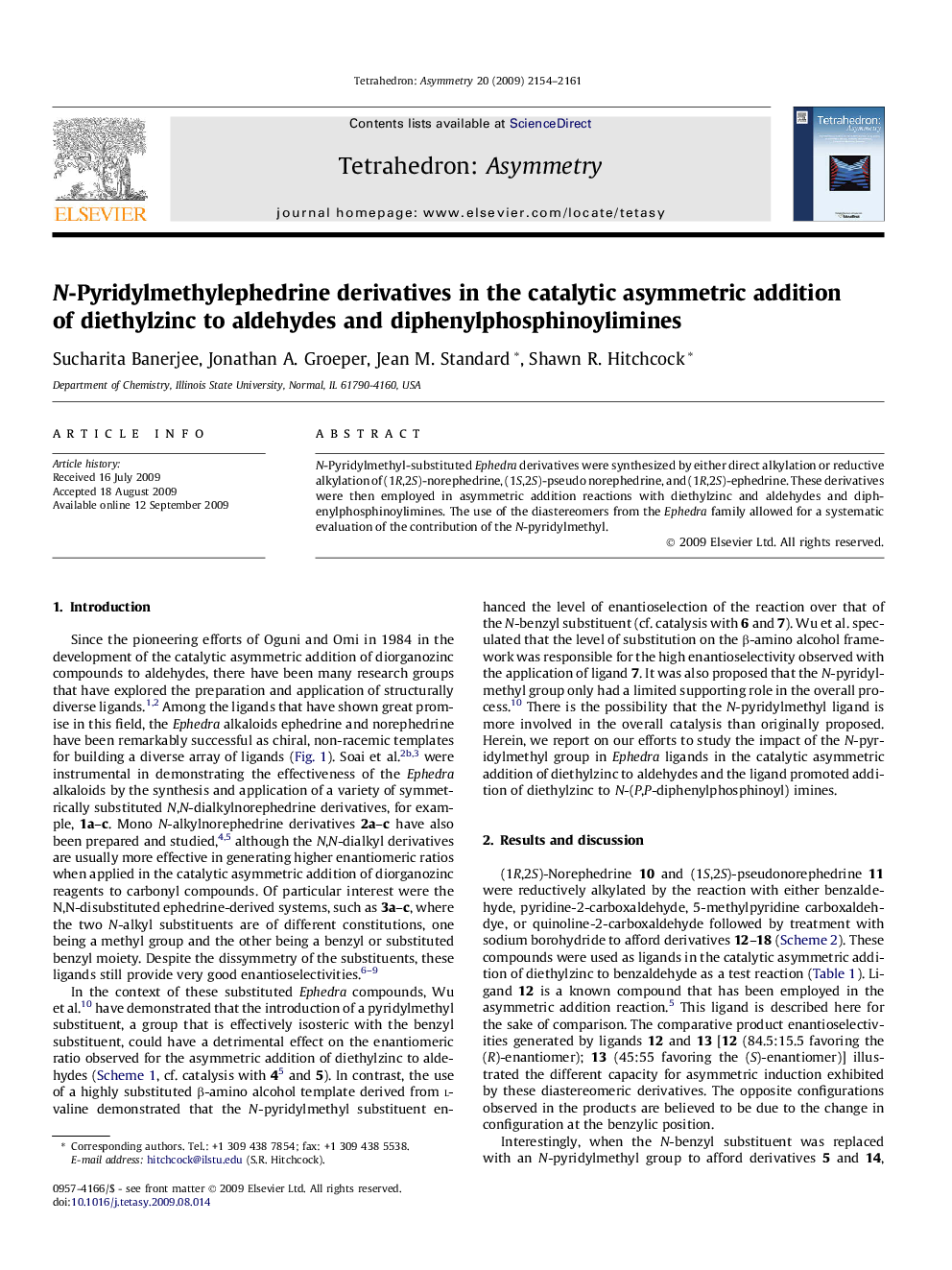 N-Pyridylmethylephedrine derivatives in the catalytic asymmetric addition of diethylzinc to aldehydes and diphenylphosphinoylimines