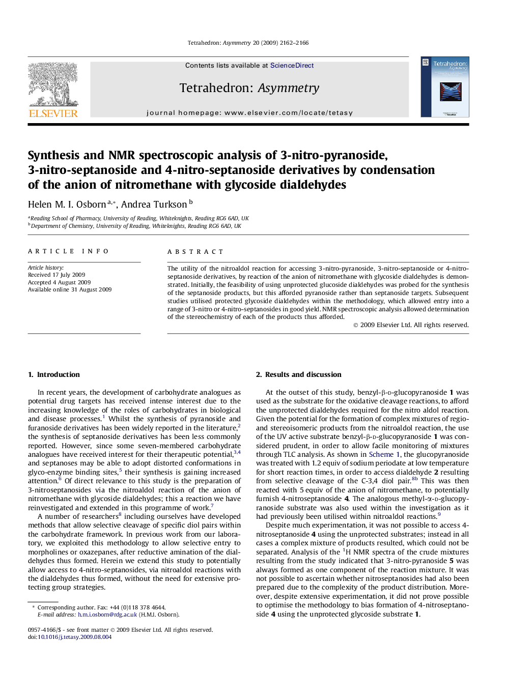 Synthesis and NMR spectroscopic analysis of 3-nitro-pyranoside, 3-nitro-septanoside and 4-nitro-septanoside derivatives by condensation of the anion of nitromethane with glycoside dialdehydes