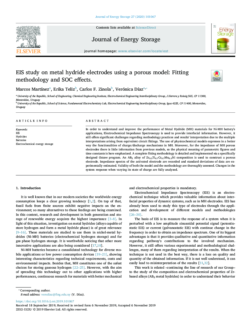 EIS study on metal hydride electrodes using a porous model: Fitting methodology and SOC effects.