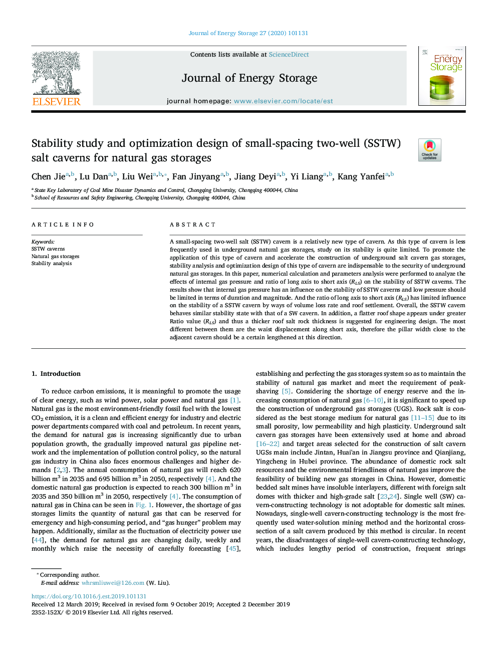 Stability study and optimization design of small-spacing two-well (SSTW) salt caverns for natural gas storages