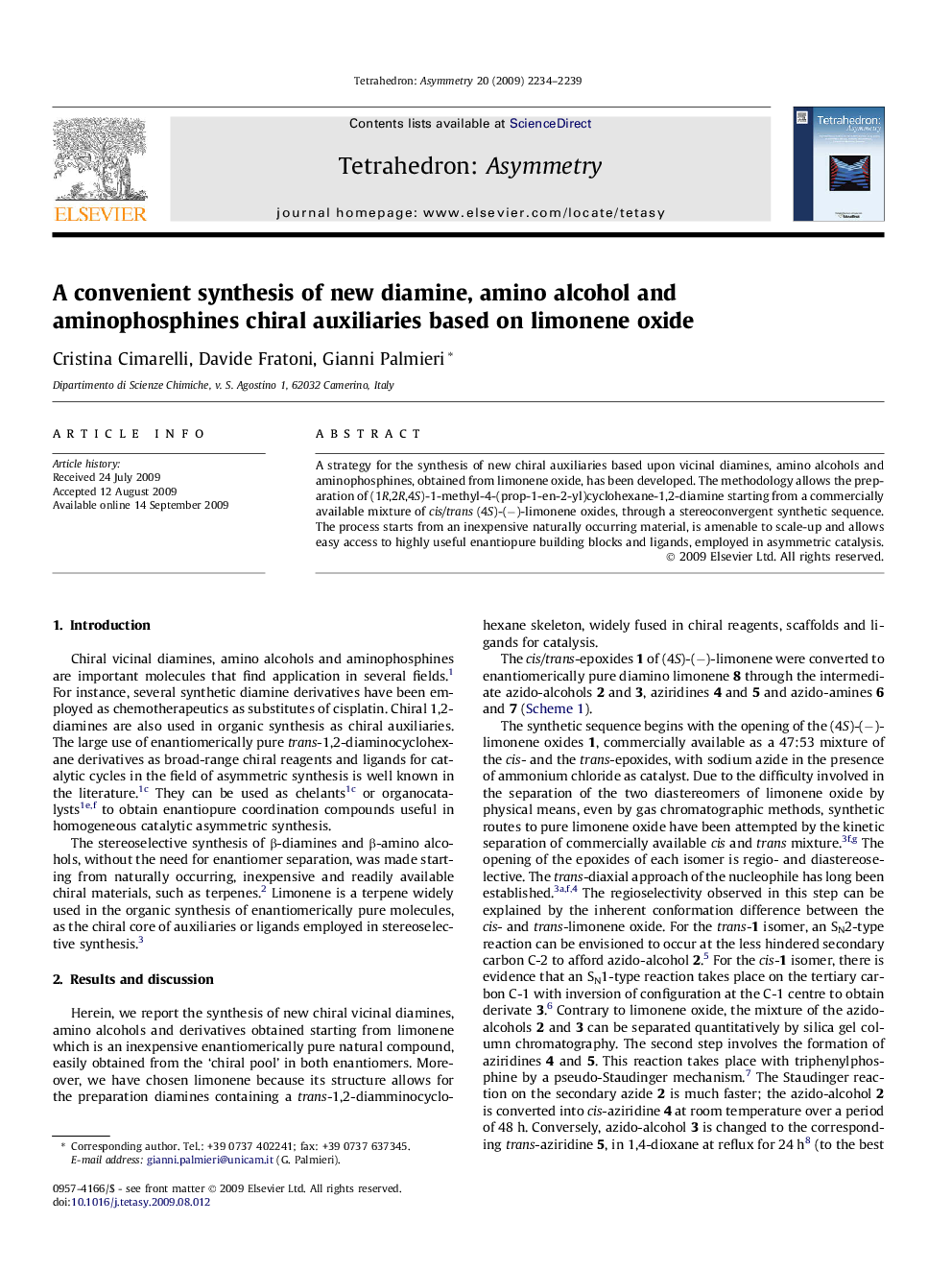 A convenient synthesis of new diamine, amino alcohol and aminophosphines chiral auxiliaries based on limonene oxide