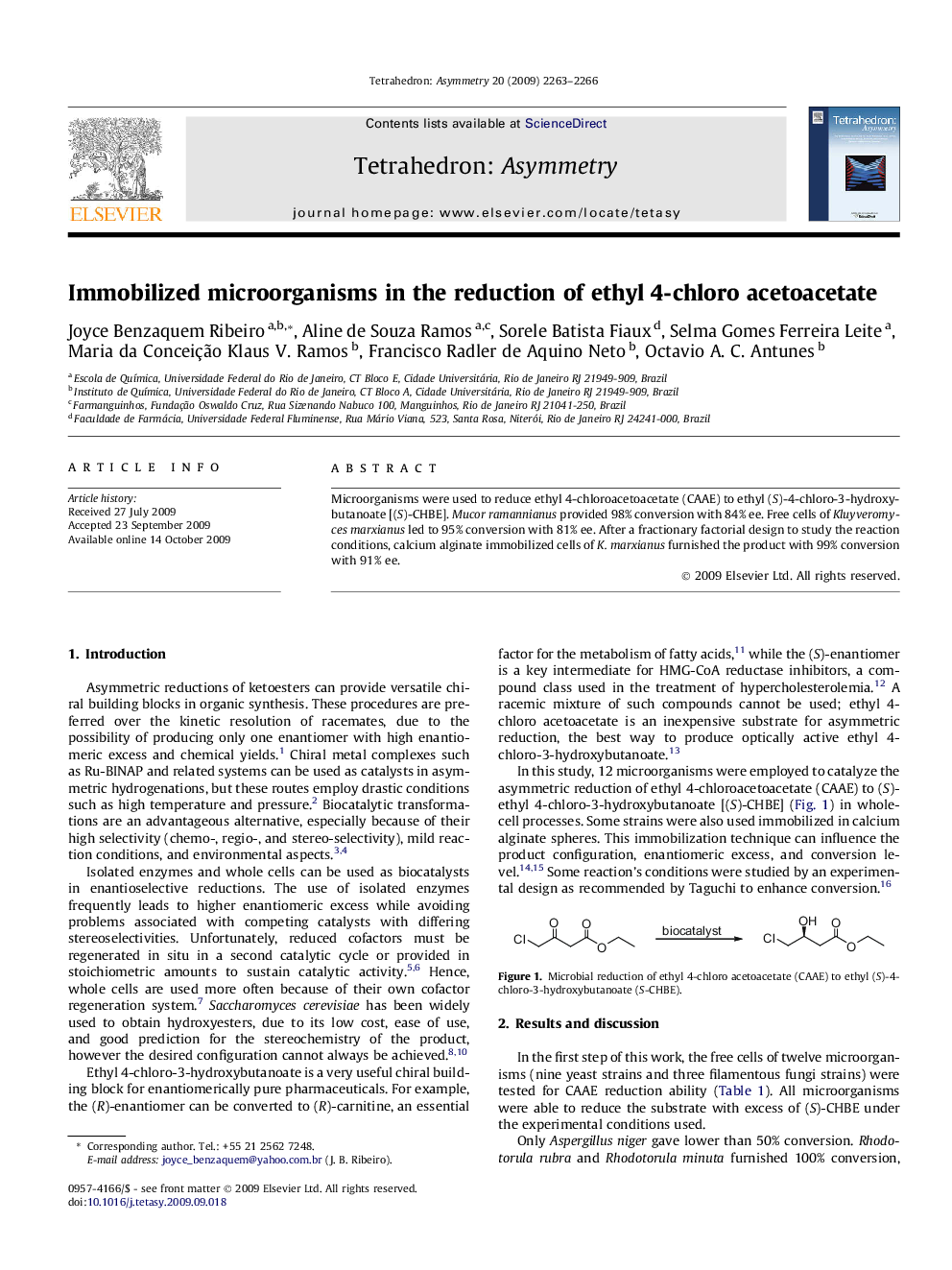 Immobilized microorganisms in the reduction of ethyl 4-chloro acetoacetate