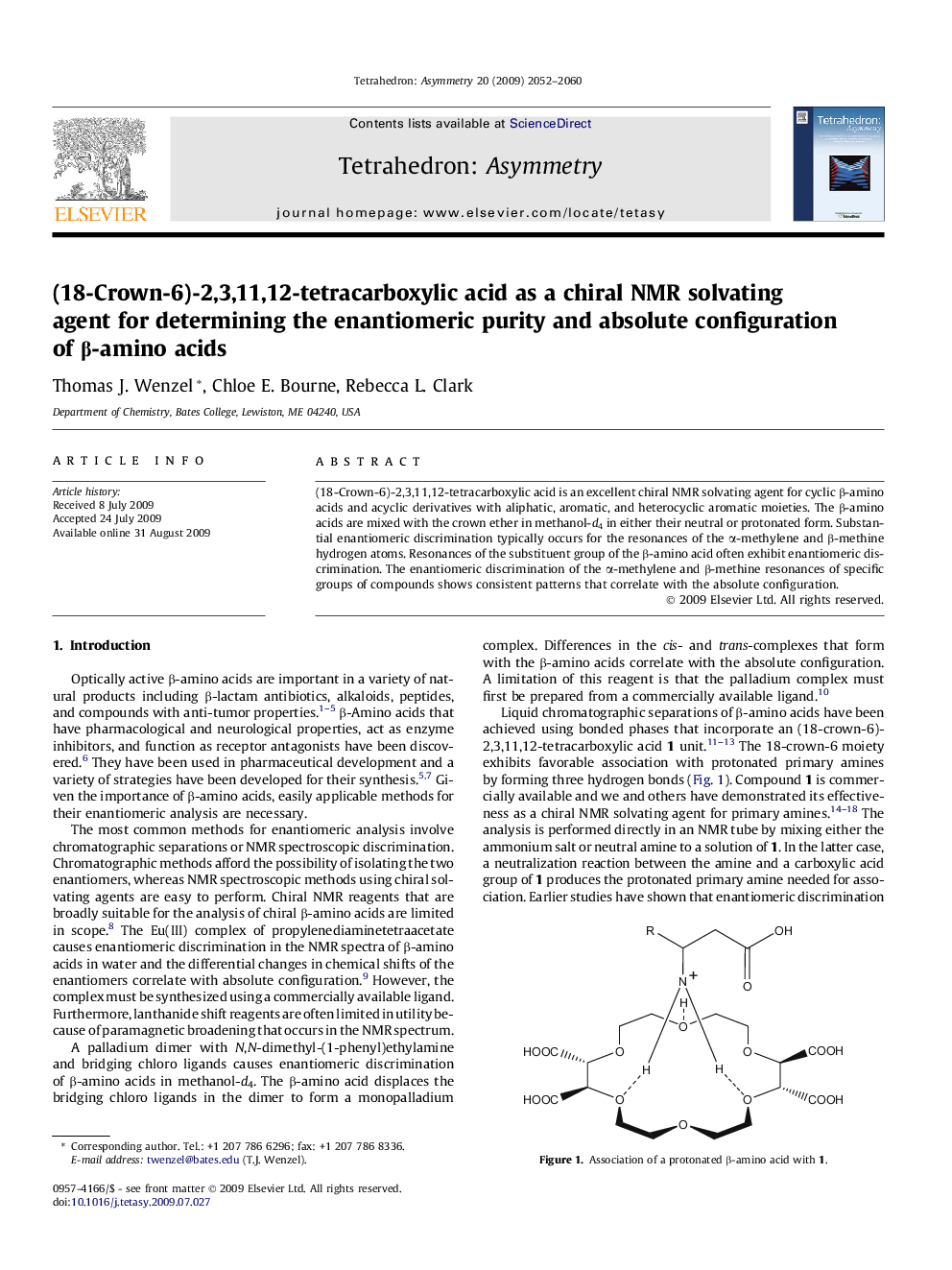 (18-Crown-6)-2,3,11,12-tetracarboxylic acid as a chiral NMR solvating agent for determining the enantiomeric purity and absolute configuration of β-amino acids