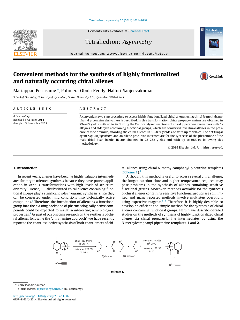 Convenient methods for the synthesis of highly functionalized and naturally occurring chiral allenes