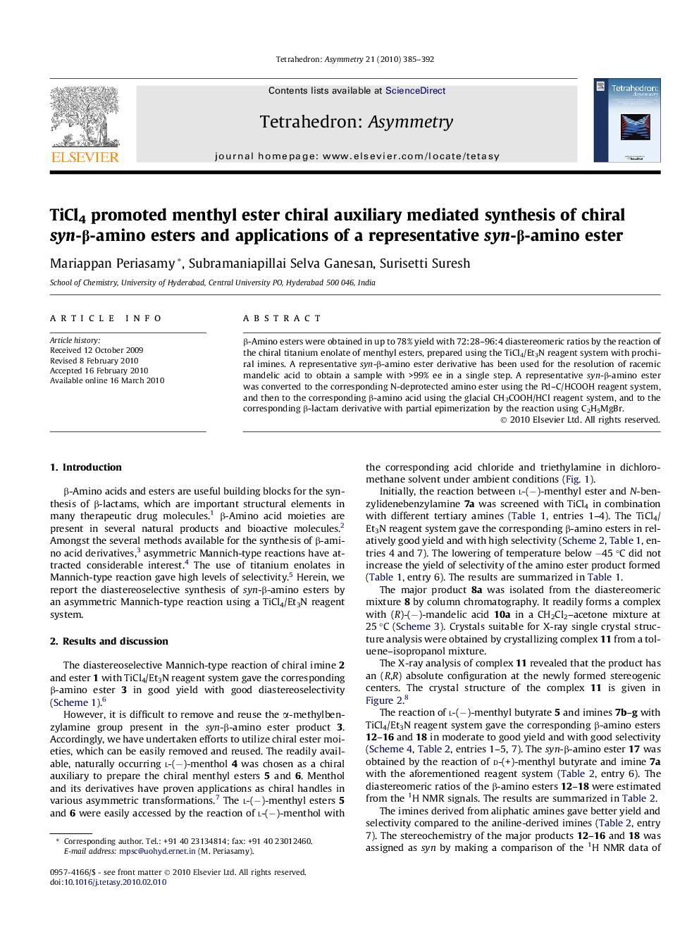 TiCl4 promoted menthyl ester chiral auxiliary mediated synthesis of chiral syn-β-amino esters and applications of a representative syn-β-amino ester