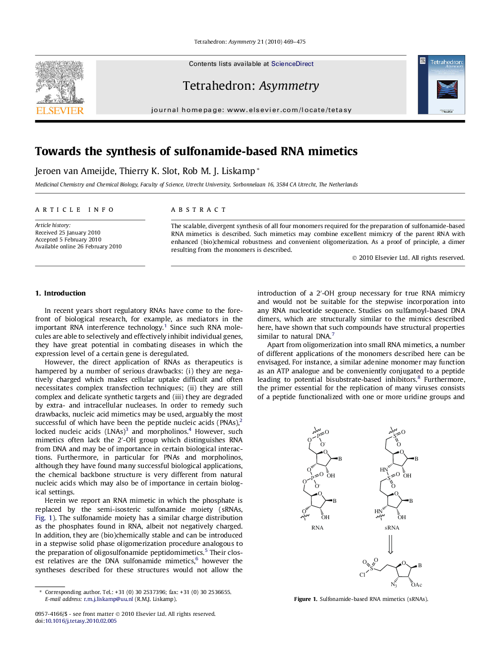 Towards the synthesis of sulfonamide-based RNA mimetics