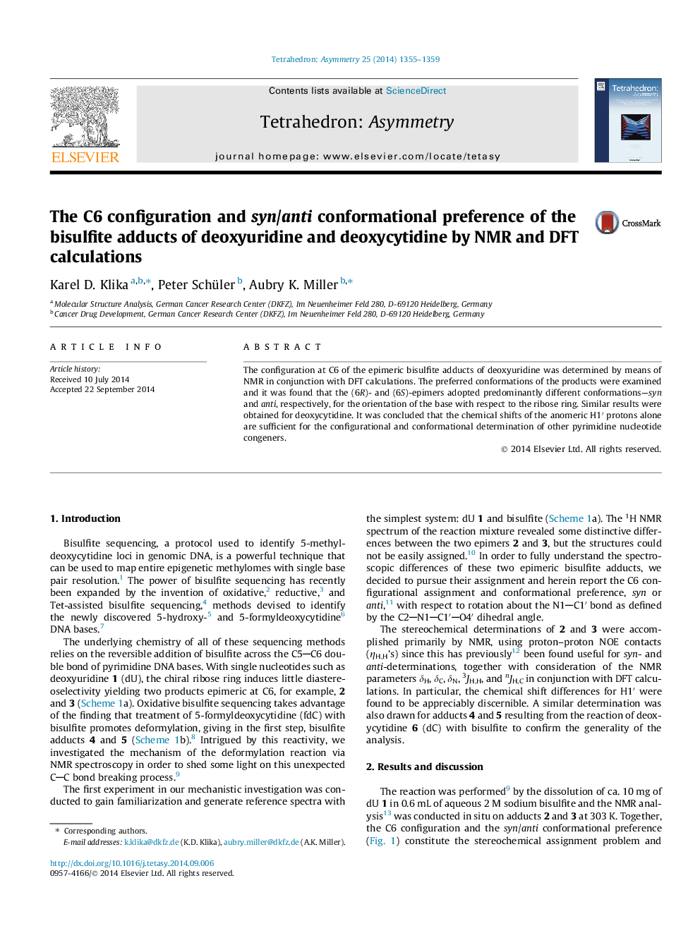 The C6 configuration and syn/anti conformational preference of the bisulfite adducts of deoxyuridine and deoxycytidine by NMR and DFT calculations