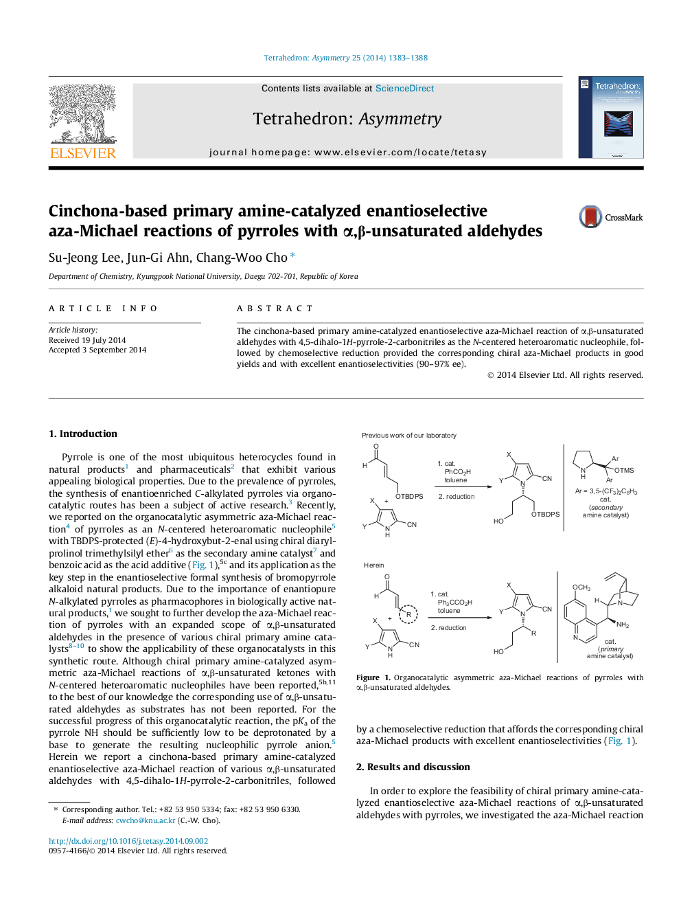 Cinchona-based primary amine-catalyzed enantioselective aza-Michael reactions of pyrroles with α,β-unsaturated aldehydes