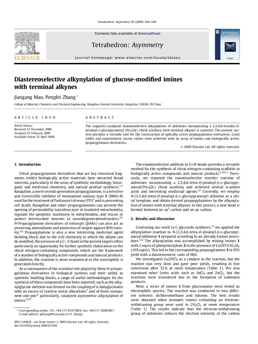 Diastereoselective alkynylation of glucose-modified imines with terminal alkynes