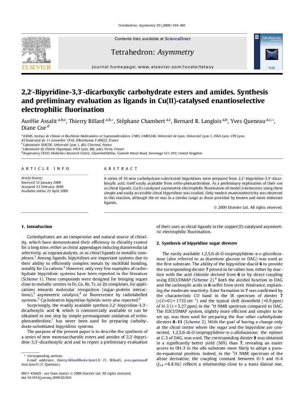 2,2′-Bipyridine-3,3′-dicarboxylic carbohydrate esters and amides. Synthesis and preliminary evaluation as ligands in Cu(II)-catalysed enantioselective electrophilic fluorination