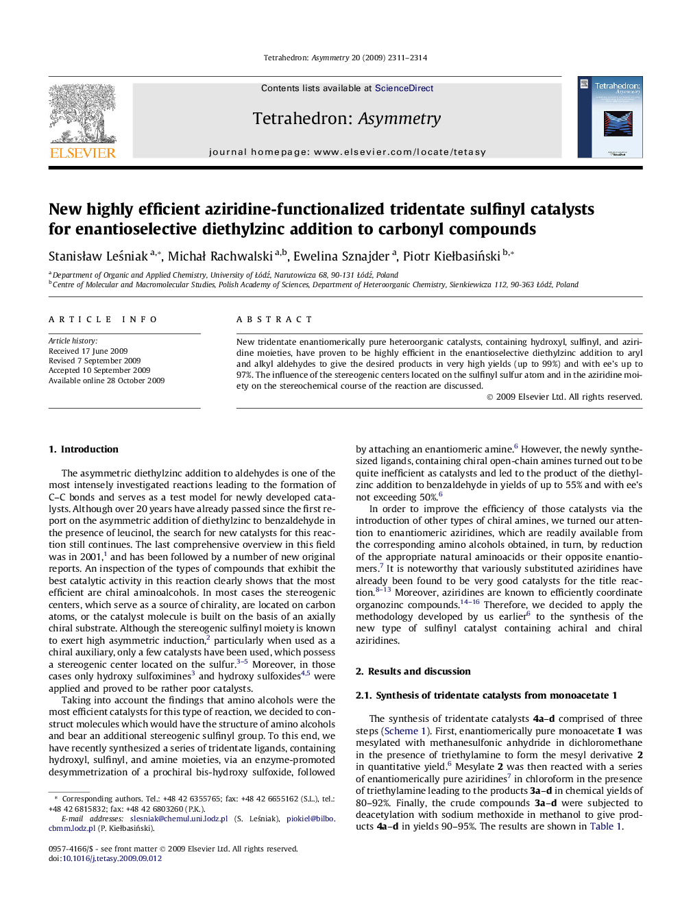 New highly efficient aziridine-functionalized tridentate sulfinyl catalysts for enantioselective diethylzinc addition to carbonyl compounds
