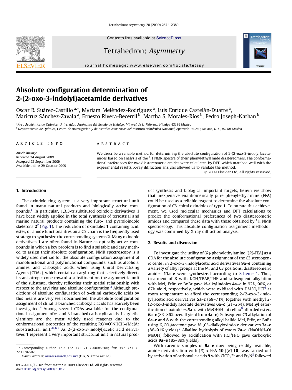 Absolute configuration determination of 2-(2-oxo-3-indolyl)acetamide derivatives