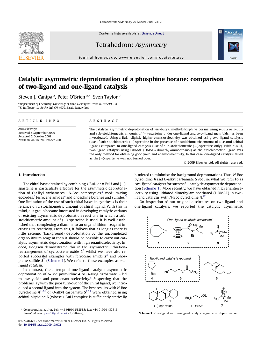 Catalytic asymmetric deprotonation of a phosphine borane: comparison of two-ligand and one-ligand catalysis