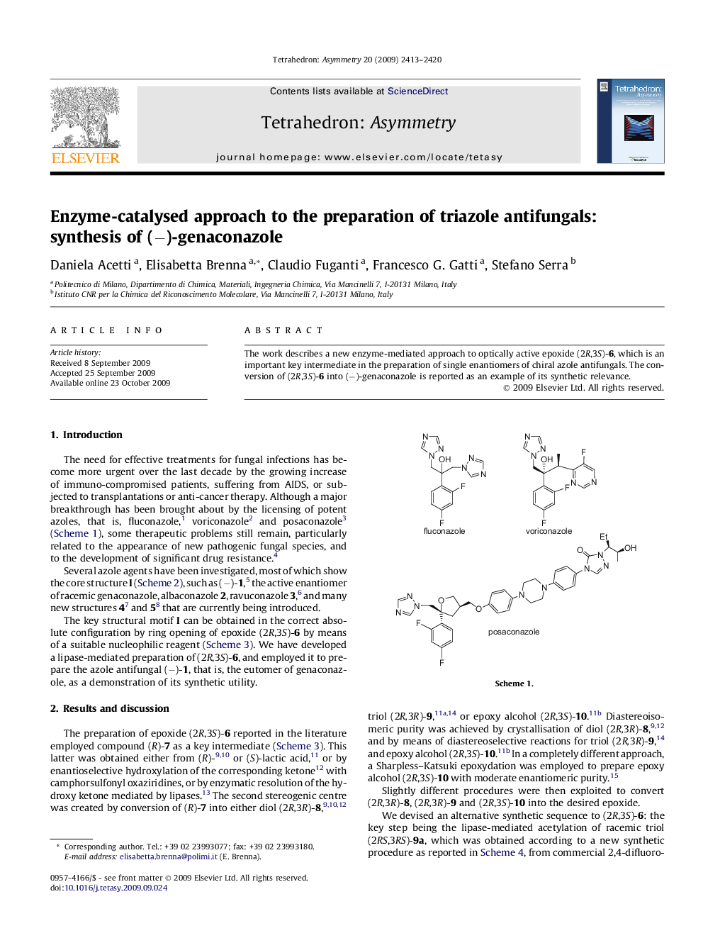 Enzyme-catalysed approach to the preparation of triazole antifungals: synthesis of (−)-genaconazole