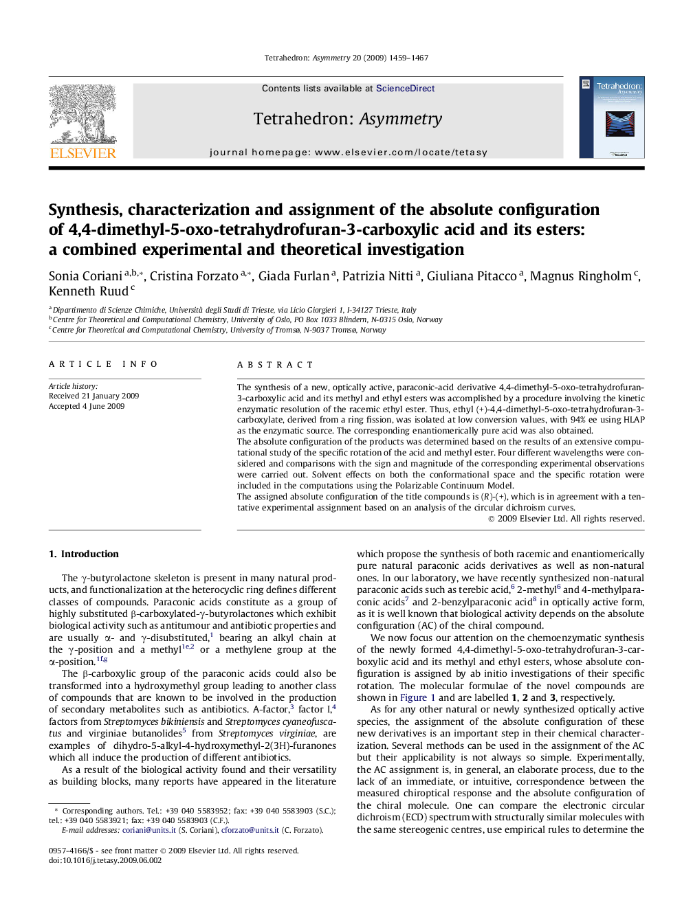 Synthesis, characterization and assignment of the absolute configuration of 4,4-dimethyl-5-oxo-tetrahydrofuran-3-carboxylic acid and its esters: a combined experimental and theoretical investigation