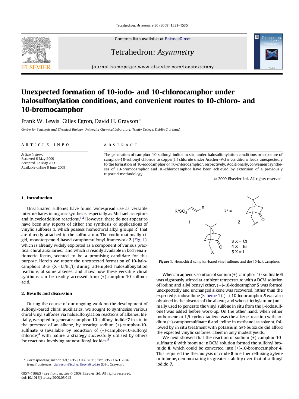 Unexpected formation of 10-iodo- and 10-chlorocamphor under halosulfonylation conditions, and convenient routes to 10-chloro- and 10-bromocamphor