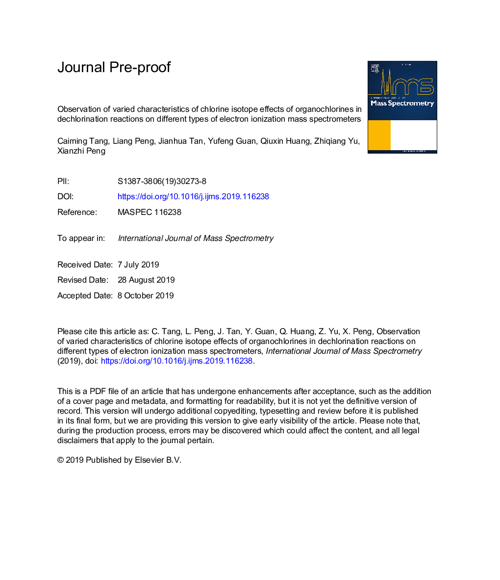 Observation of varied characteristics of chlorine isotope effects of organochlorines in dechlorination reactions on different types of electron ionization mass spectrometers