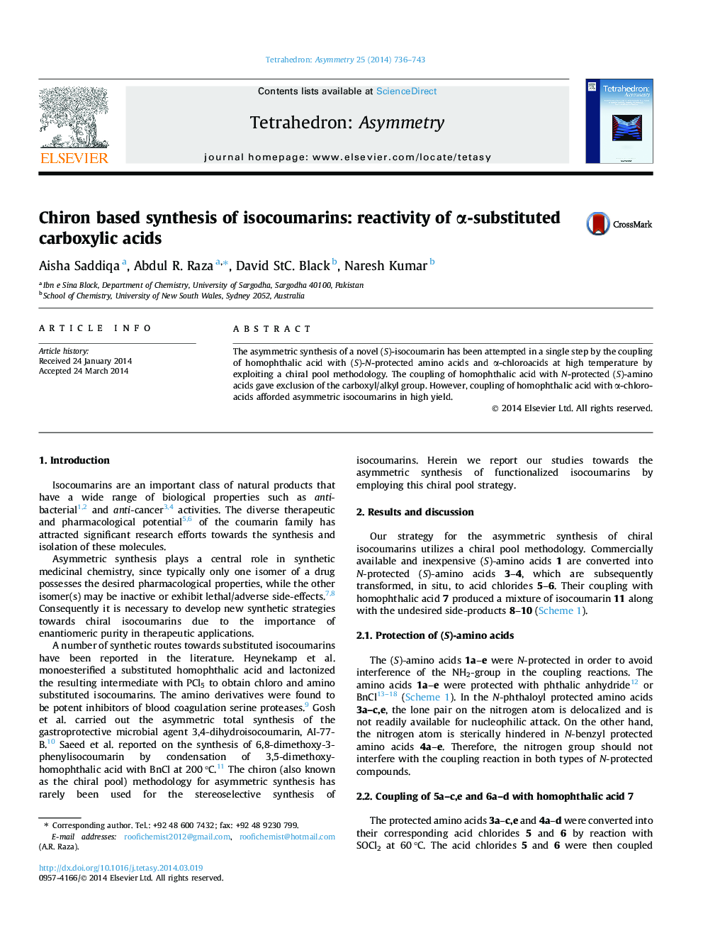 Chiron based synthesis of isocoumarins: reactivity of α-substituted carboxylic acids