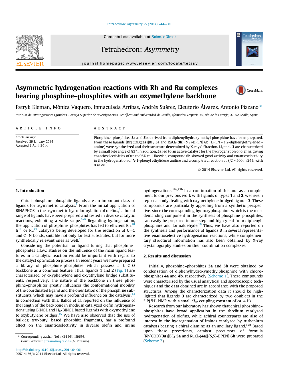 Asymmetric hydrogenation reactions with Rh and Ru complexes bearing phosphine–phosphites with an oxymethylene backbone