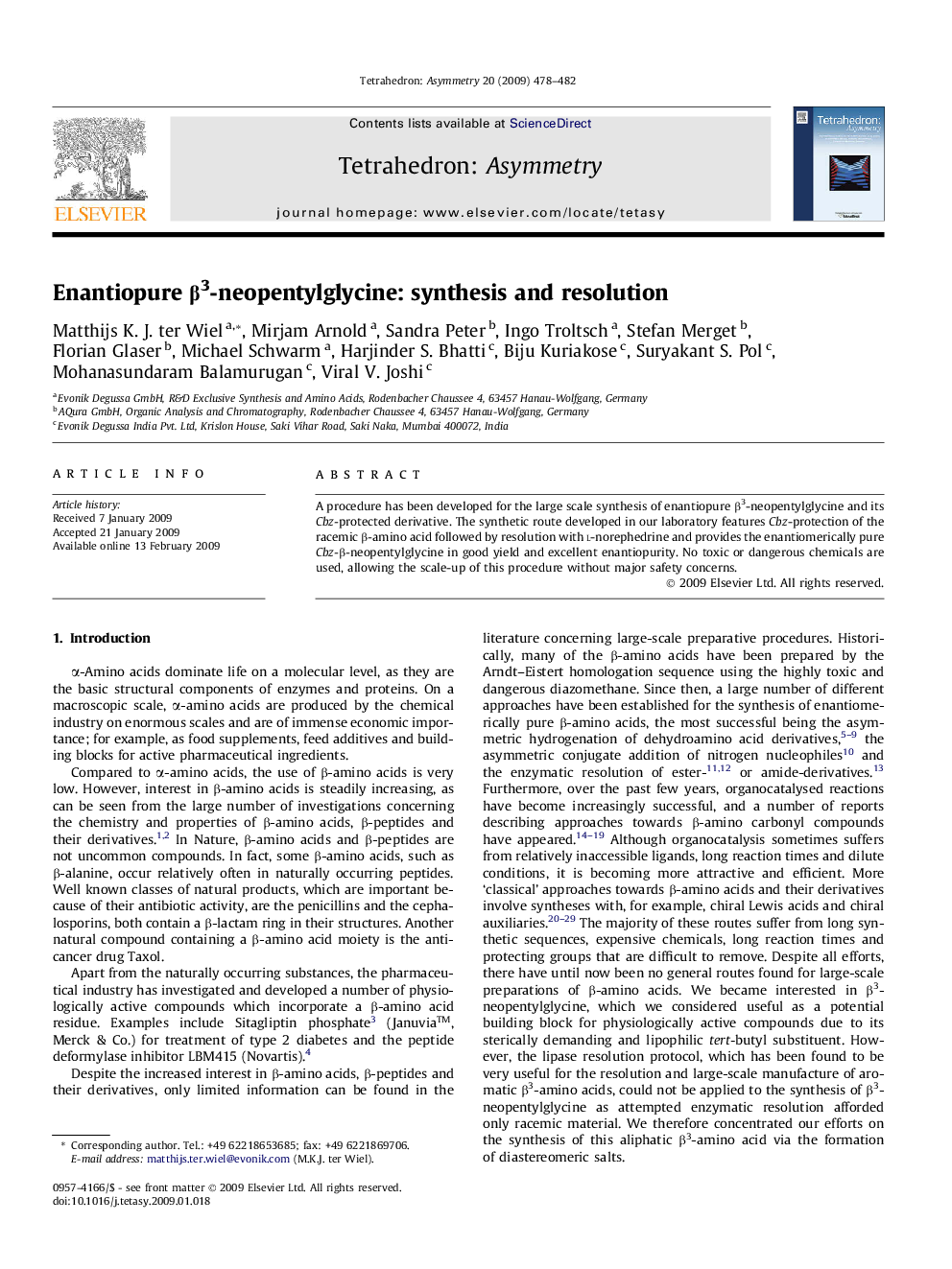 Enantiopure β3-neopentylglycine: synthesis and resolution