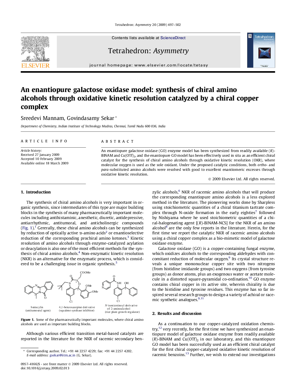 An enantiopure galactose oxidase model: synthesis of chiral amino alcohols through oxidative kinetic resolution catalyzed by a chiral copper complex