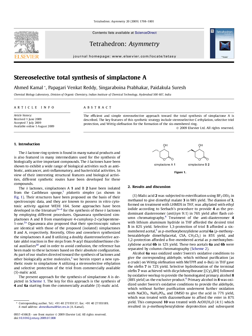 Stereoselective total synthesis of simplactone A