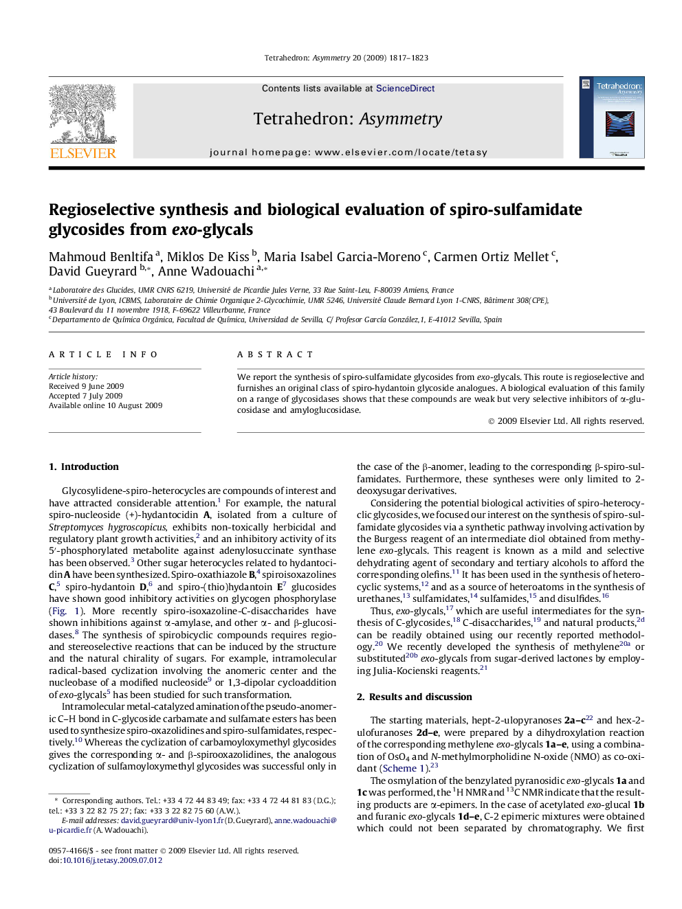 Regioselective synthesis and biological evaluation of spiro-sulfamidate glycosides from exo-glycals