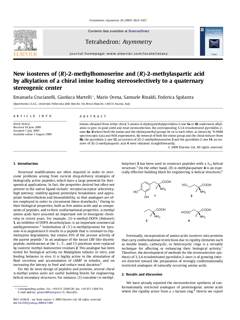 New isosteres of (R)-2-methylhomoserine and (R)-2-methylaspartic acid by alkylation of a chiral imine leading stereoselectively to a quaternary stereogenic center