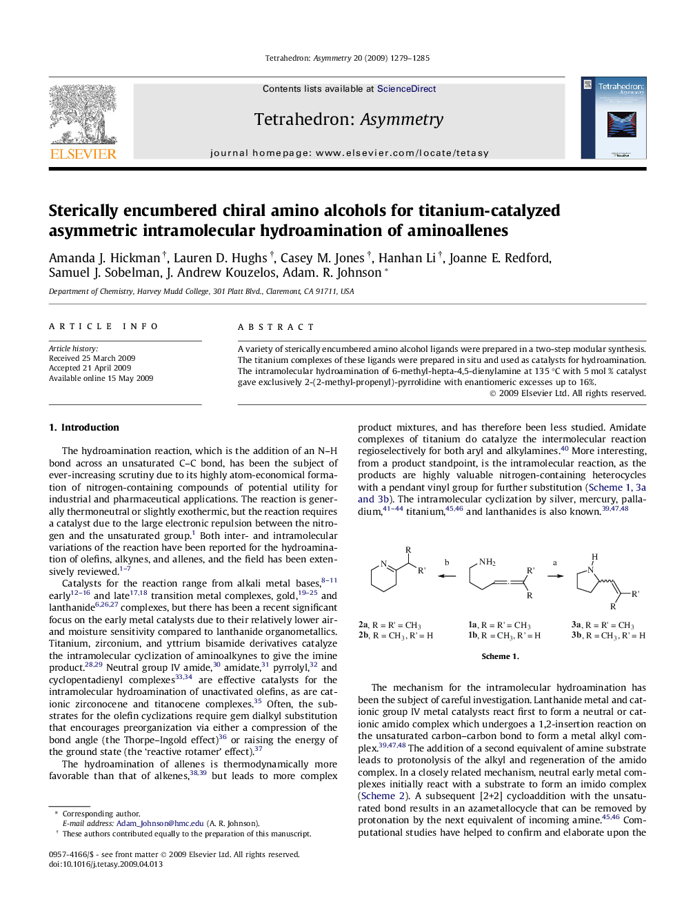 Sterically encumbered chiral amino alcohols for titanium-catalyzed asymmetric intramolecular hydroamination of aminoallenes