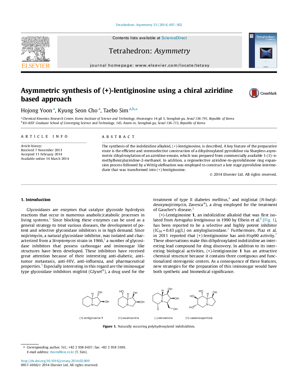 Asymmetric synthesis of (+)-lentiginosine using a chiral aziridine based approach